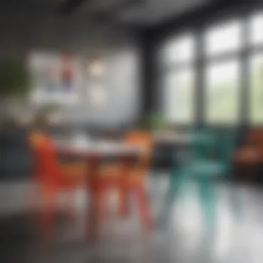 Colorful array of plastic stackable chairs in a café