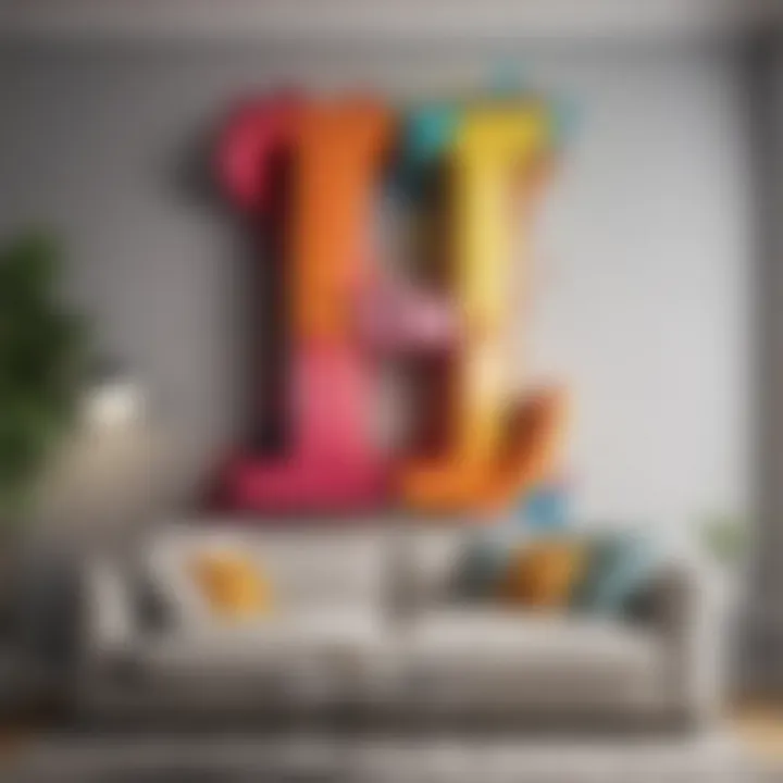 Creative arrangement of colorful paintable letters in a living room