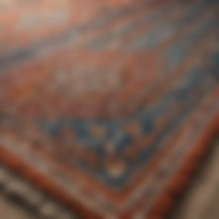 Close-up of intricate craftsmanship of an 8x10 outdoor rug showcasing unique patterns.